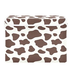 kigai retro cow print storage basket with lid collapsible storage bin fabric box closet organizer for home bedroom office 1 pack