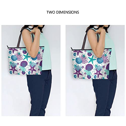 ZENWAWA Starfish Seashell Tote Bag Zipper Large Capacity Women Grocery Bag Purse Shoulder Bag 2 Sizes