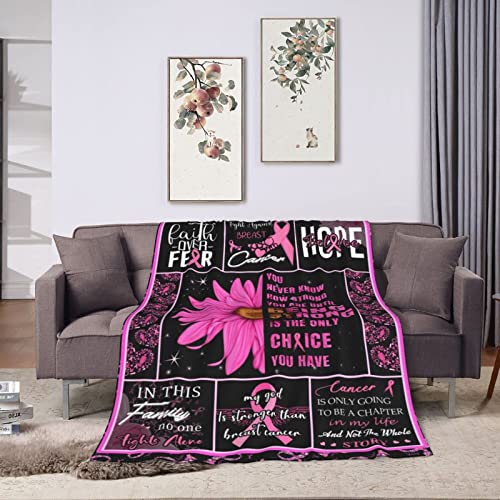 Breast Cancer Awareness Blanket Throw, Breast Cancer Survivor Gifts for Women Girls, Pink Ribbon Bed Blankets Ultra Soft Fleece Warm Cozy for Couch Bed Sofa 60x50 Inch