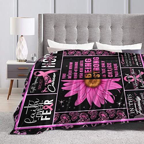 Breast Cancer Awareness Blanket Throw, Breast Cancer Survivor Gifts for Women Girls, Pink Ribbon Bed Blankets Ultra Soft Fleece Warm Cozy for Couch Bed Sofa 60x50 Inch