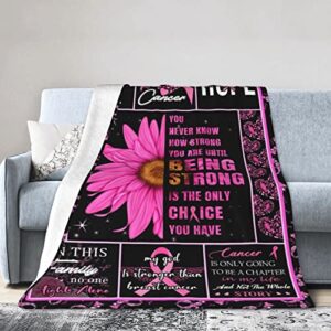 Breast Cancer Awareness Blanket Throw, Breast Cancer Survivor Gifts for Women Girls, Pink Ribbon Bed Blankets Ultra Soft Fleece Warm Cozy for Couch Bed Sofa 60x50 Inch