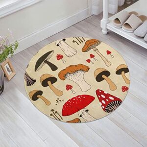 YEAHSPACE Mushroom Rug Round 40 inch Aesthetic Circle Area Rug Living Room Bedroom Decor-Various Artistic Mushroom Art Beige