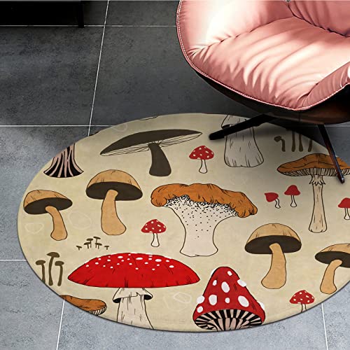 YEAHSPACE Mushroom Rug Round 40 inch Aesthetic Circle Area Rug Living Room Bedroom Decor-Various Artistic Mushroom Art Beige