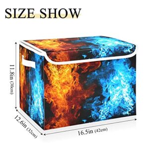 Kigai Red and Blue Fire Storage Basket with Lid Collapsible Storage Bin Fabric Box Closet Organizer for Home Bedroom Office 1 Pack