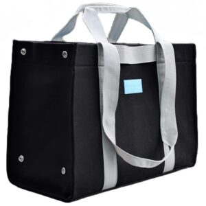 premium canvas tote bag (16wx12h x7d) pancake mini folds flat, slip-in pockets, removable base, anti-theft pocket