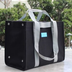 Premium Canvas Tote Bag (16Wx12H x7D) Pancake Mini Folds Flat, Slip-in Pockets, Removable Base, Anti-Theft Pocket