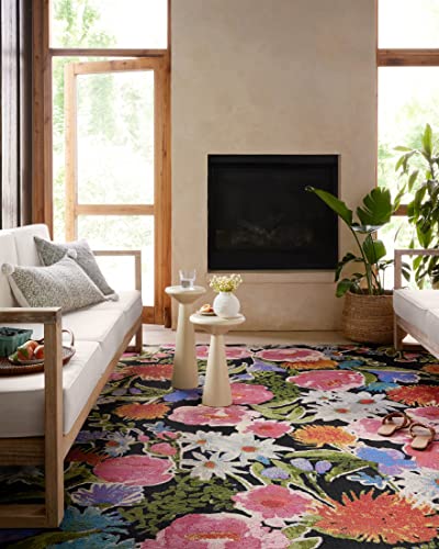 Loloi II Botanical Collection BOT-01 Black/Multi, Indoor/Outdoor 6'-7" x 9'-4" Area Rug