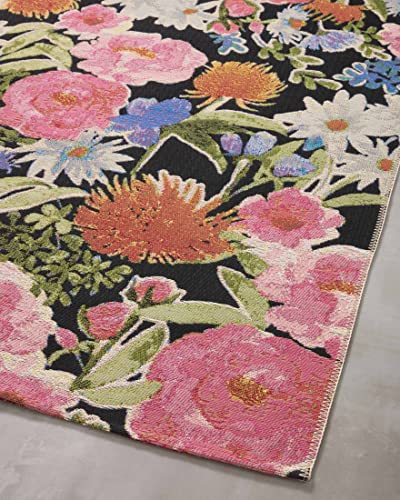 Loloi II Botanical Collection BOT-01 Black/Multi, Indoor/Outdoor 6'-7" x 9'-4" Area Rug