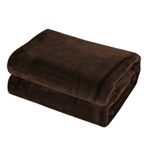 lushleaf flannel fleece blanket throw size super soft lightweight bed blanket for couch, brown, 50 x 60 inch