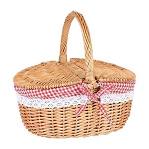 gazechimp handwoven wicker picnic basket with lid and handle rattan storage serving basket wicker storage hamper for outdoor beach camping hiking
