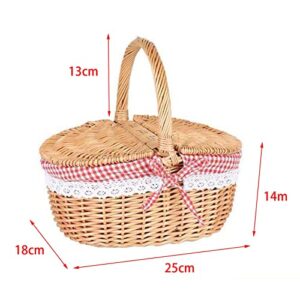 Gazechimp Handwoven Wicker Picnic Basket with Lid and Handle Rattan Storage Serving Basket Wicker Storage Hamper for Outdoor Beach Camping Hiking