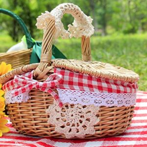 Gazechimp Handwoven Wicker Picnic Basket with Lid and Handle Rattan Storage Serving Basket Wicker Storage Hamper for Outdoor Beach Camping Hiking