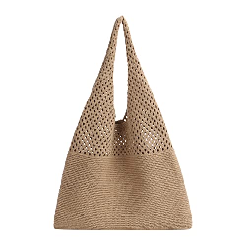 LUI SUI Crochet Mesh Tote Bag Retro Summer Hobo Bag for Women Flower Knitted Shoulder Bags Casual Beach Purse