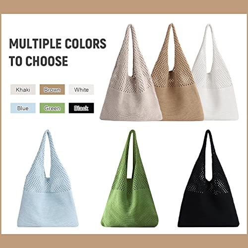 LUI SUI Crochet Mesh Tote Bag Retro Summer Hobo Bag for Women Flower Knitted Shoulder Bags Casual Beach Purse