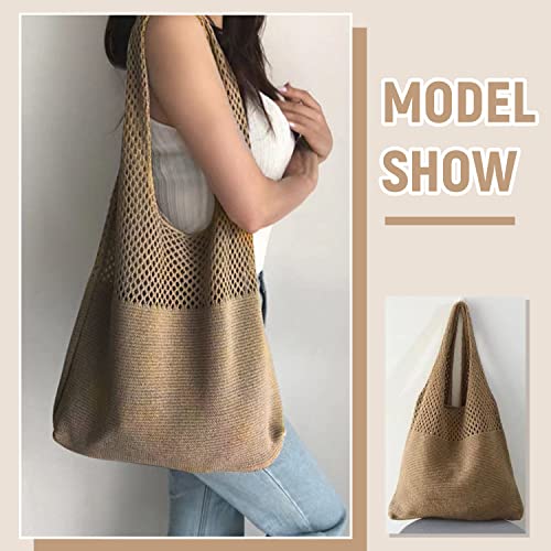 LUI SUI Crochet Mesh Tote Bag Retro Summer Hobo Bag for Women Flower Knitted Shoulder Bags Casual Beach Purse