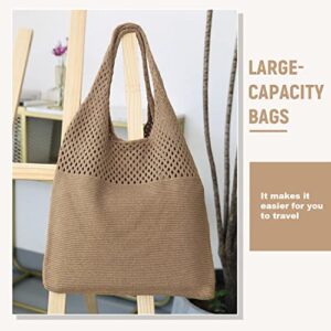 LUI SUI Crochet Mesh Tote Bag Retro Summer Hobo Bag for Women Flower Knitted Shoulder Bags Casual Beach Purse