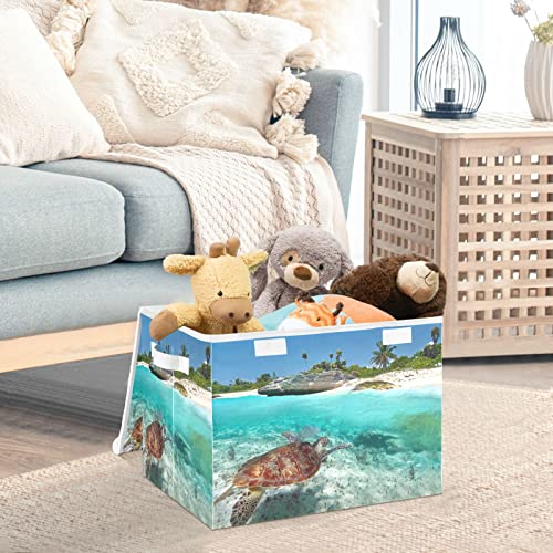Kigai Beach Turtle Storage Baskets for Shelves Foldable Closet Basket Storage Bins with Lid for Clothes Home Office Toys Organizers