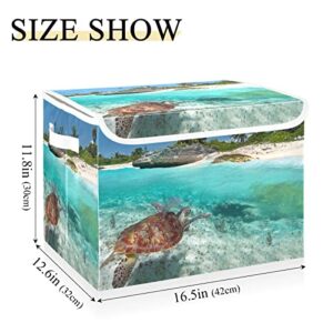 Kigai Beach Turtle Storage Baskets for Shelves Foldable Closet Basket Storage Bins with Lid for Clothes Home Office Toys Organizers