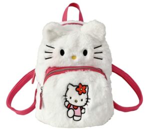 cute mini plush backpacks for girls and women, kawaii cat face soft fuzzy purse handbags, pink