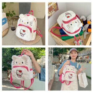 Cute Mini Plush Backpacks for Girls and Women, Kawaii Cat Face Soft Fuzzy Purse Handbags, Pink