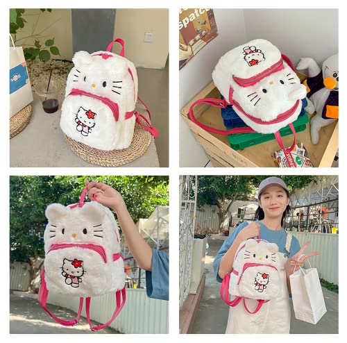 Cute Mini Plush Backpacks for Girls and Women, Kawaii Cat Face Soft Fuzzy Purse Handbags, Pink