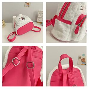 Cute Mini Plush Backpacks for Girls and Women, Kawaii Cat Face Soft Fuzzy Purse Handbags, Pink