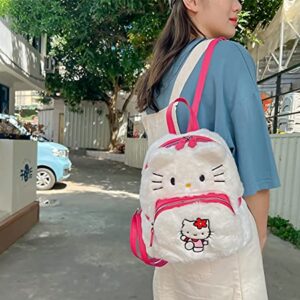 Cute Mini Plush Backpacks for Girls and Women, Kawaii Cat Face Soft Fuzzy Purse Handbags, Pink