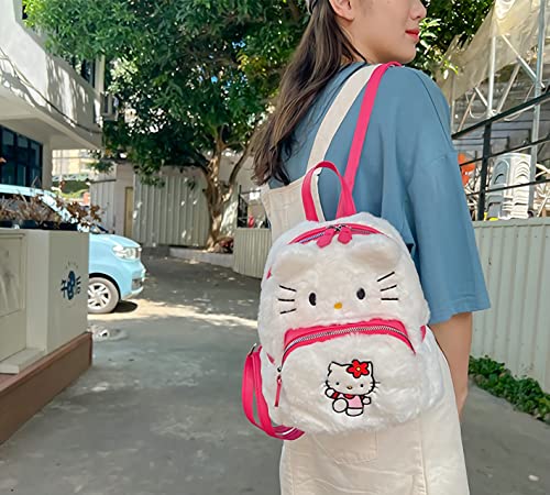 Cute Mini Plush Backpacks for Girls and Women, Kawaii Cat Face Soft Fuzzy Purse Handbags, Pink