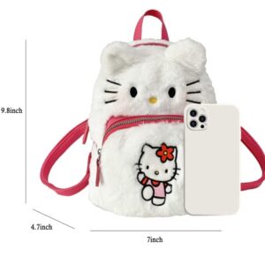 Cute Mini Plush Backpacks for Girls and Women, Kawaii Cat Face Soft Fuzzy Purse Handbags, Pink