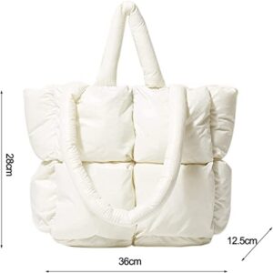 Gudauri Puffer Tote Bag for Women Quilted Puffy Handbag Light Winter Down Cotton Padded Shoulder Bag Down Padding Tote Bag (White)