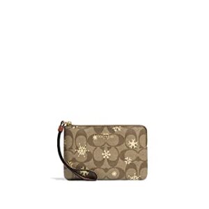 COACH Corner Zip Wristlet In Signature Canvas (IM/Khaki/Gold Multi)