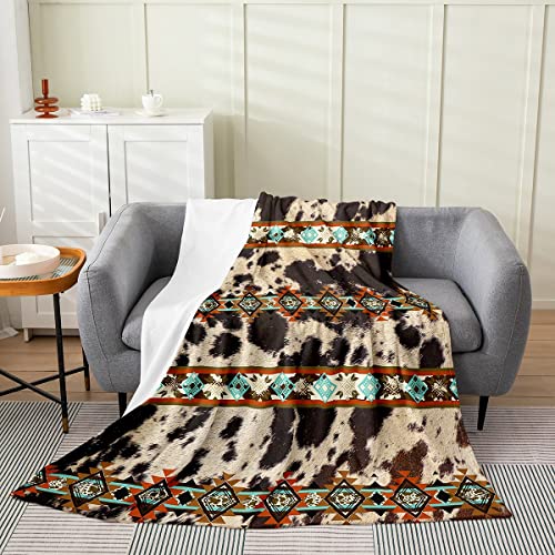 Erosebridal Cowhide Fleece Blanket Brown Highland Cow Blanket Western Throw Blanket Exotic Aztec Throw 50x60 Inch Flannel Blanket Farmhouse Wild Animals Longhorn Skin Luxury Soft Fuzzy Blanket