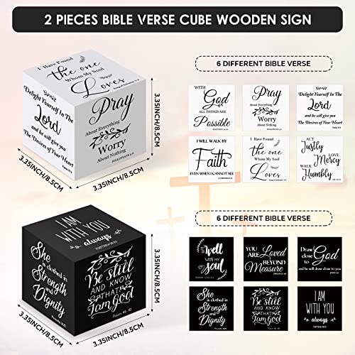 2 Pcs Bible Verse Mini Wood Signs Christian Decor Be Still and Know Religious Sign Wooden Scripture Desk Decor Rustic Bible Verse Blocks Home Scripture Word Plaque, 3.35 Inch (Vivid Style)
