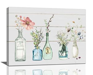 botanical bathroom decor wall art farmhouse bottles and plants bathroom pictures wall decor rustic floral canvas painting print artworks home decorations for bedroom dining room living room 16″x12″