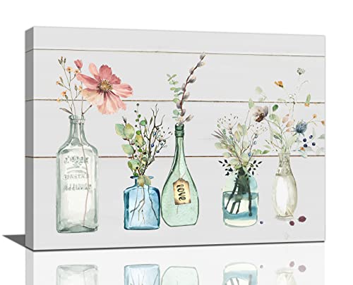 Botanical Bathroom Decor Wall Art Farmhouse Bottles And Plants Bathroom Pictures Wall Decor Rustic Floral Canvas Painting Print Artworks Home Decorations for Bedroom Dining Room Living Room 16"x12"