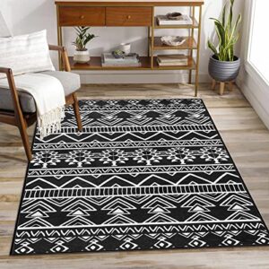 lahome boho black area rug – moroccan 3×5 entryway rug, non slip non shedding low pile stain resistance laundry mat indoor floor guest room carpet for bedroom office door vanity rv