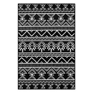 Lahome Boho Black Area Rug - Moroccan 3x5 Entryway Rug, Non Slip Non Shedding Low Pile Stain Resistance Laundry Mat Indoor Floor Guest Room Carpet for Bedroom Office Door Vanity RV