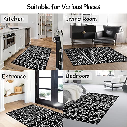 Lahome Boho Black Area Rug - Moroccan 3x5 Entryway Rug, Non Slip Non Shedding Low Pile Stain Resistance Laundry Mat Indoor Floor Guest Room Carpet for Bedroom Office Door Vanity RV