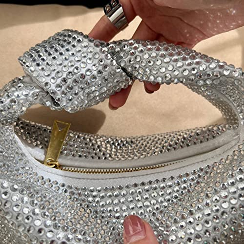 MMKJHNBHQ Women's Rhinestone Knotted Clutch Shiny Dinner Party Dumpling Bag, Suitable for Party Club Wedding