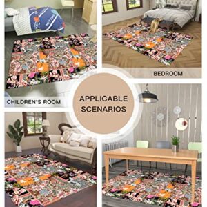 Vintage Flower Bird Area Rug 2'7"x5',Outdoor Indoor Small Carpet Runner for Kids Teen Girls Boys Bedroom,Living,Bathroom,Classroom,Office,Kitchen,Oriental Elegance Crane Leaf Fish Washable Area+Rug