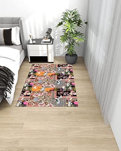 Vintage Flower Bird Area Rug 2'7"x5',Outdoor Indoor Small Carpet Runner for Kids Teen Girls Boys Bedroom,Living,Bathroom,Classroom,Office,Kitchen,Oriental Elegance Crane Leaf Fish Washable Area+Rug