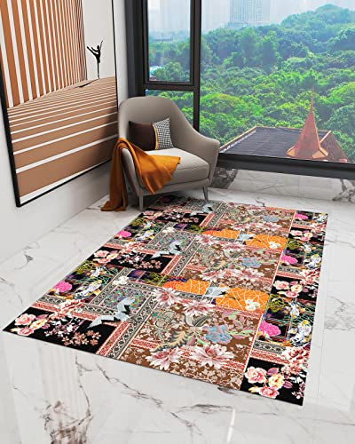 Vintage Flower Bird Area Rug 2'7"x5',Outdoor Indoor Small Carpet Runner for Kids Teen Girls Boys Bedroom,Living,Bathroom,Classroom,Office,Kitchen,Oriental Elegance Crane Leaf Fish Washable Area+Rug