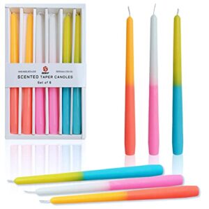Scented Candle Colored Taper Candles Sticks - SEUCRWAX Smokeless Gradient Candles Rose Set of 6, for Home Decor, Wedding, Festival and Special Occasions