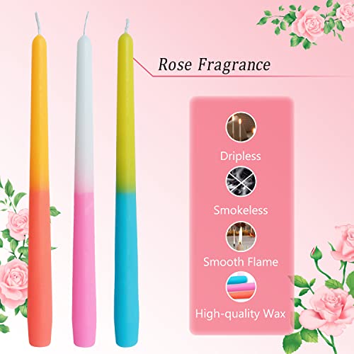 Scented Candle Colored Taper Candles Sticks - SEUCRWAX Smokeless Gradient Candles Rose Set of 6, for Home Decor, Wedding, Festival and Special Occasions