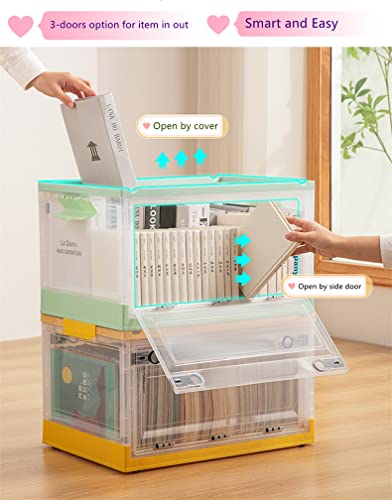 Foldable plastic storage box - 56 Liter (Large - 3 set combo (Yellow, Green, White), Transparent)