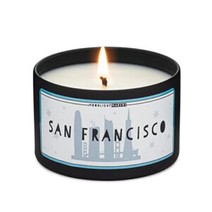 moonlight makers, san francisco (sf), walk in the woods scented handmade candle, natural soy wax candle, 25+ hour burn time, 8oz tin