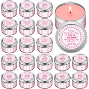 24 packs baby shower favors scented candles 2.5 oz tea lights small wax soy candles with lids burning light baby shower candles gifts for guests girl baby shower party favors bulk gender reveal, pink