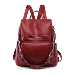 leather backpack purse for women convertible medium design travel bag ladies casual college fashion tote shoulder bag(red)
