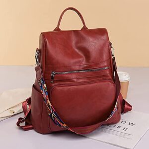 Leather Backpack Purse for Women Convertible Medium Design Travel Bag Ladies Casual College Fashion Tote Shoulder Bag(red)