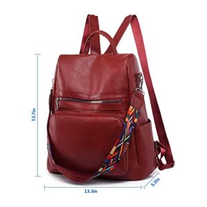 Leather Backpack Purse for Women Convertible Medium Design Travel Bag Ladies Casual College Fashion Tote Shoulder Bag(red)